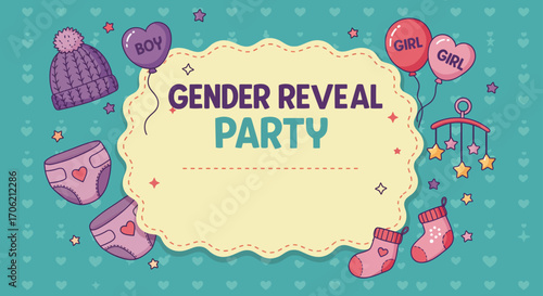 Invitation design gender reveal party, vector illustration