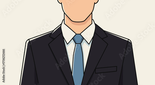 A faceless man in a dark suit and light blue tie, illustrating anonymity or corporate identity.