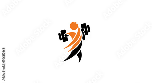 Abstract logo depicting a stylized person weightlifting, symbolizing strength, fitness, and athleticism.