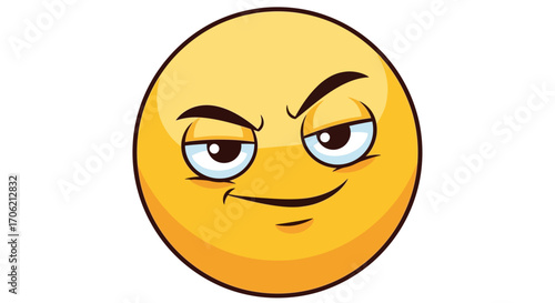 A yellow cartoon emoji with a sly, mischievous expression, looking to the side with raised eyebrows.