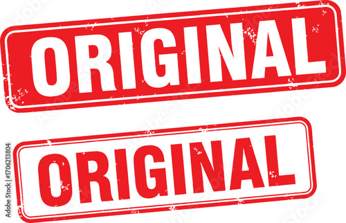 Two Rectangular Original Stamps Red and White Grunge Design on White Background