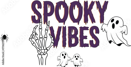 Spooky vibes with ghosts spider web and skeleton hand for halloween season fun