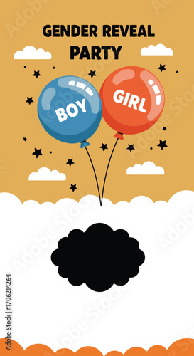 Potrait banner for gender reveal party, vector illustration