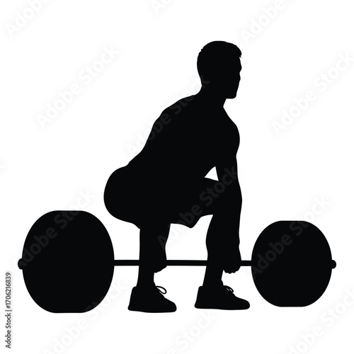 Silhouette of a man performing a deadlift exercise with a barbell for strength training silhouette