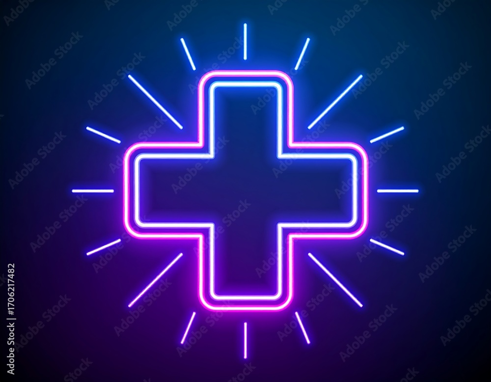 Obraz premium Neon medical cross graphic