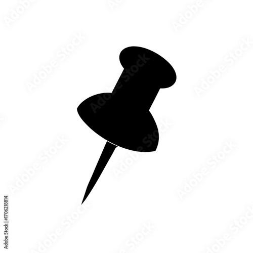 Black pushpin illustration on transparent background silhouette