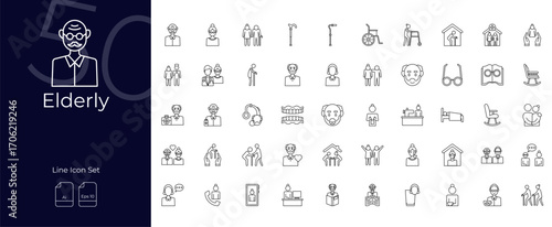 Collection of Eldery Line Icon Set.