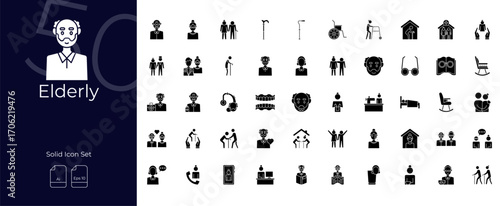 Collection of Eldery Solid Icon Set.
