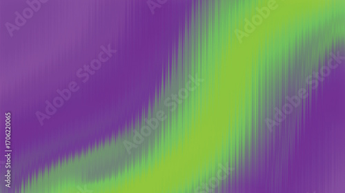 Vibrant purple and lime green gradient with vertical motion blur texture, abstract futuristic aurora light effect, for music, banner, technology, event. Adobe Illustrator Artwork