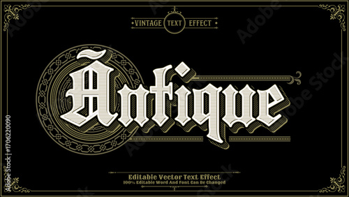 Stylish old-fashioned antique retro vintage style 3d editable vector text effect template with vintage ornate border.