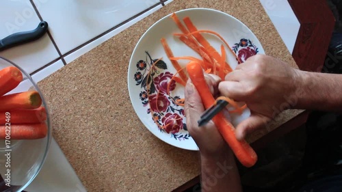 Preparing a carrot for cooking