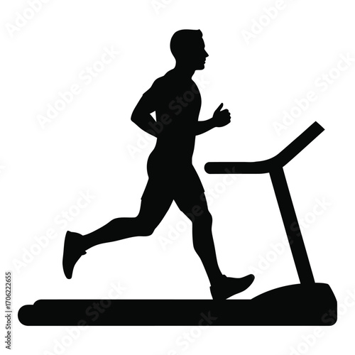 Silhouette of a person running on a treadmill for indoor fitness and exercise silhouette