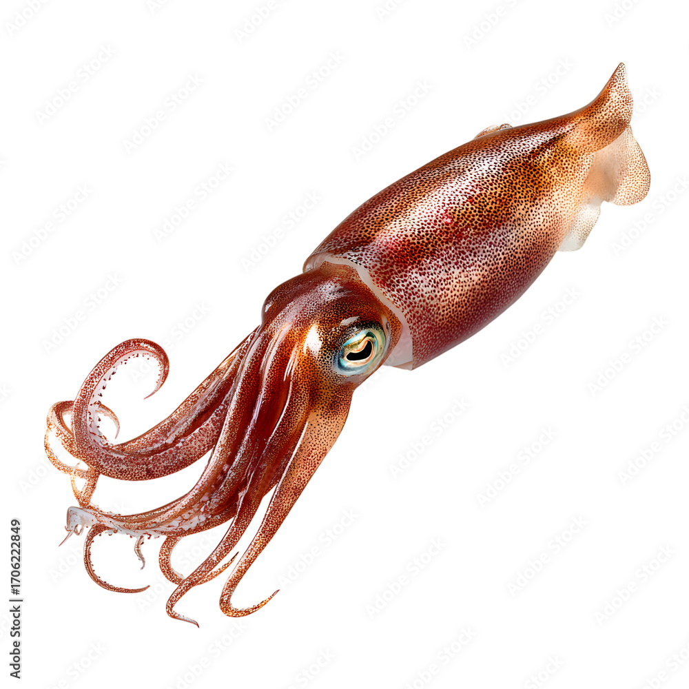 Fototapeta premium Fresh squid with vibrant colors against a stark studio shot on transparent background