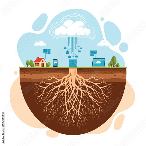 Cloud Computing Network Infrastructure with Root System Below.