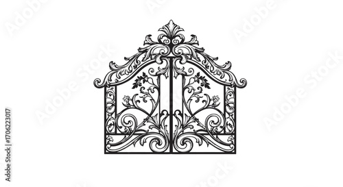 Ornate black metal fence with intricate floral patterns on fretwork design
