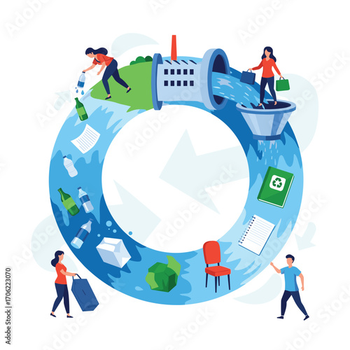 Recycling Process Illustrates Environmental Sustainability and Waste Management.