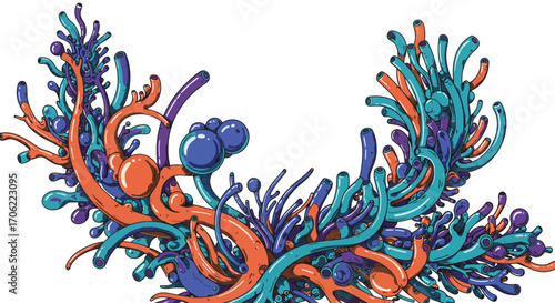 Colorful abstract organic forms with fluid shapes and tubes