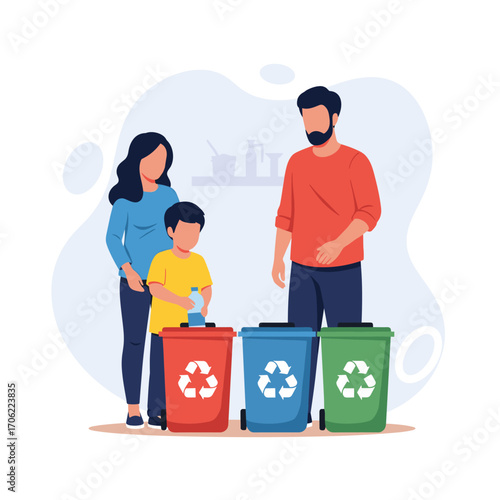 Family Recycling Together Teaching Children Environmental Responsibility.