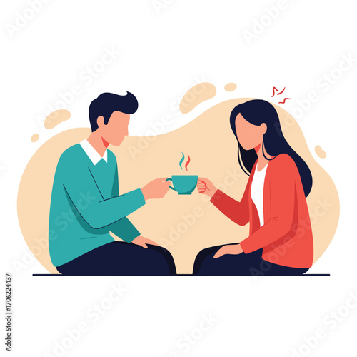 Couple sharing a cup of coffee on a date.