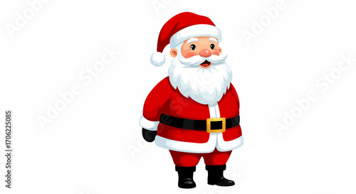 Cheerful santa claus in red suit with white beard and festive hat on transpar…