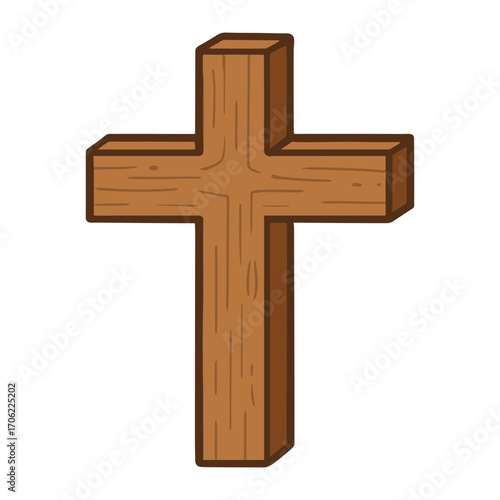 A simple wooden cross illustration with a clean, minimalist design, symbolizing Christianity and faith