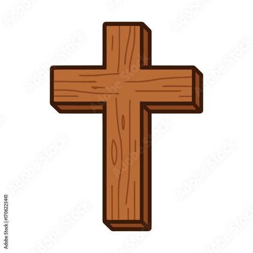 A simple, clean illustration of a wooden cross, symbolizing Christianity, with a minimalist design