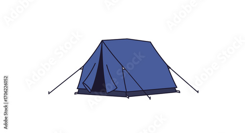 Minimalist blue camping tent on white background for outdoor adventures