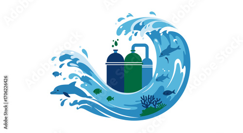 Ocean conservation design featuring marine life and eco-friendly energy in dy…