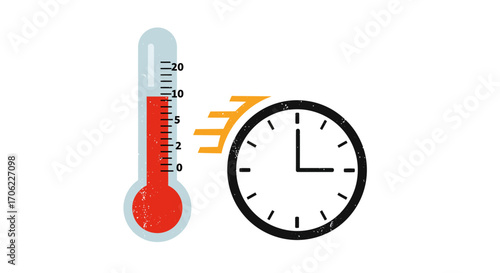 Time and temperature speed concept with retro style thermometer and clock