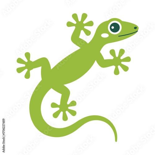 Cute green gecko vector illustration. Simple flat design graphic of a smiling lizard reptile isolated on a white background