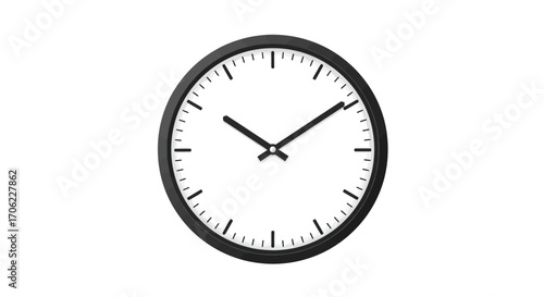 Classic round wall clock with minimalist black and white design on white back…