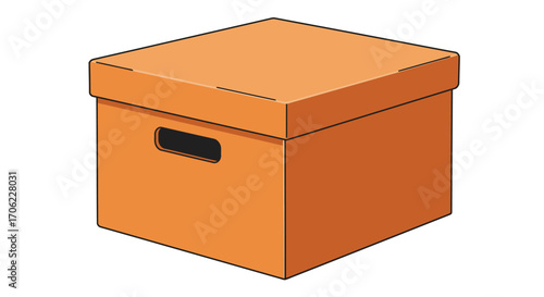 Orange storage box with lid on white background