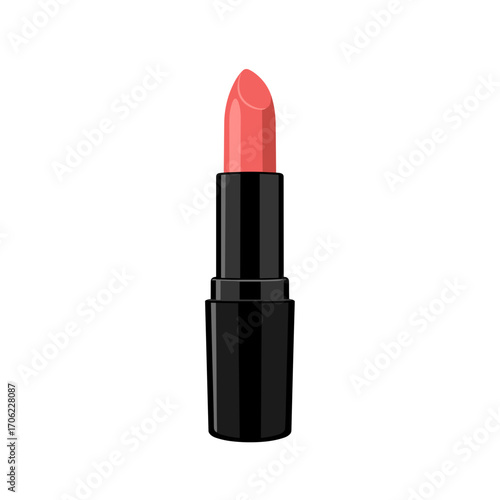 Cosmetic matte lipstick close-up with elegant mood, premium case and exposed tip, against white background