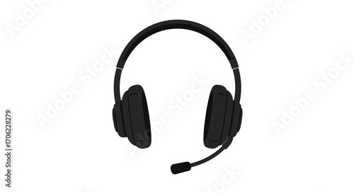 Minimalist black headset with microphone on white background