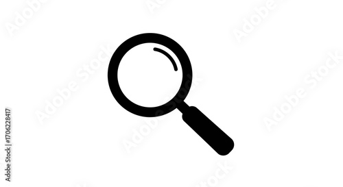 Magnifying glass icon: minimalist black silhouette design on white background