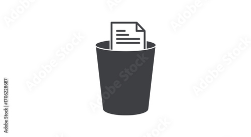 Minimal waste management icon with document in trash bin