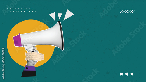 Trendy retro art Collage with Megaphone