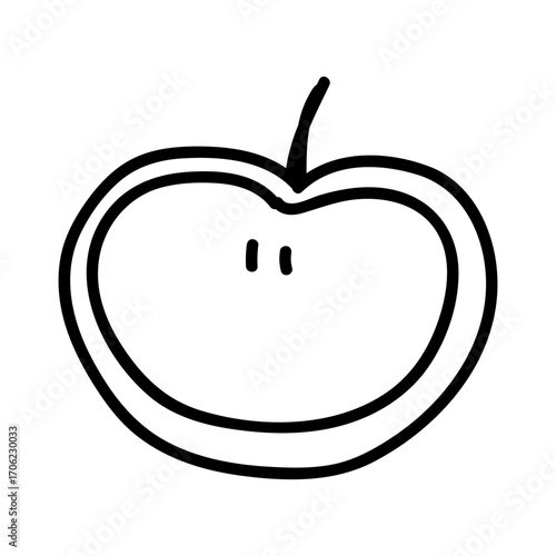 Black and white doodle apple illustration, hand drawn line art fruit sketch, simple outline isolated. Doodle vector illustration for wedding design, logo and greeting card.