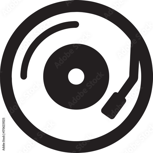 Vinyl record silhouette icon vector, music and media symbol design for audio, retro, and entertainment.