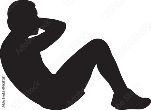 Sit up silhouette icon vector, fitness and exercise symbol design for core workout, strength, and health.