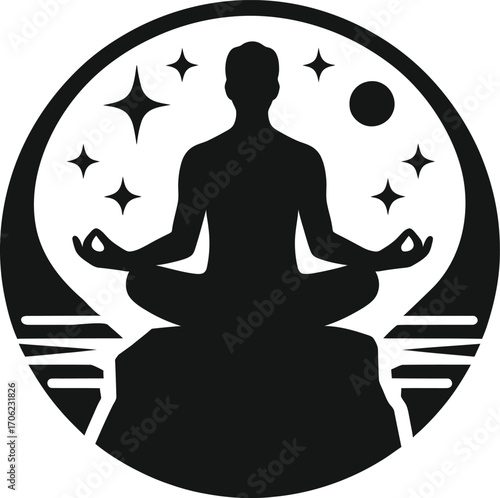 Serene Meditation Silhouette Finding Inner Peace Under the Starlit Night Sky