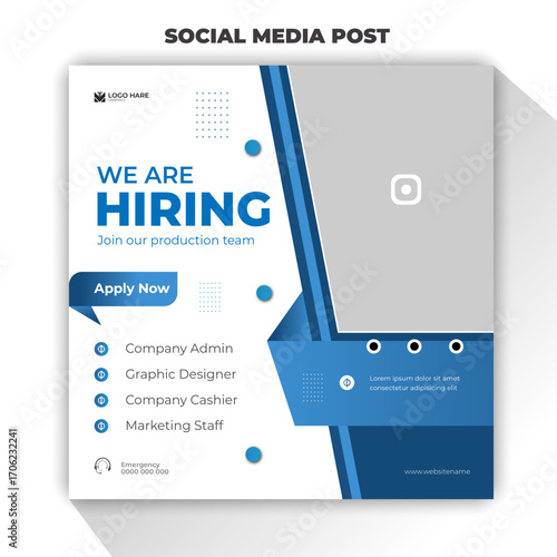 We are hiring join our production team social media post design template