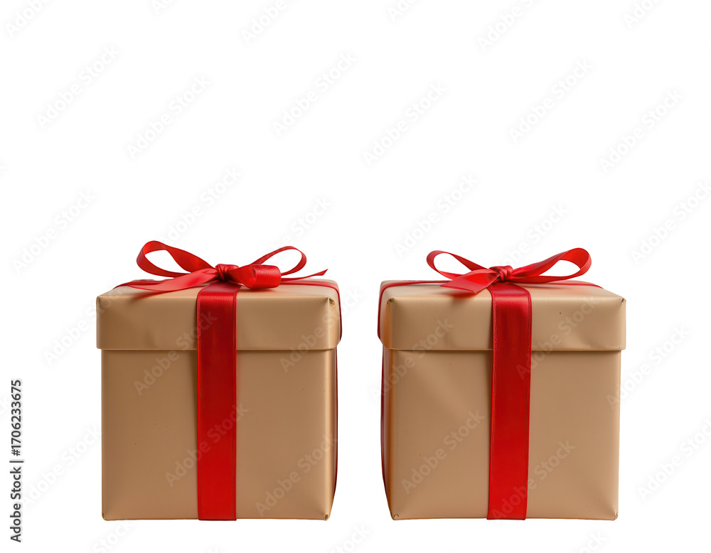 Obraz premium Two elegant gift boxes with red ribbons on a Transparent background