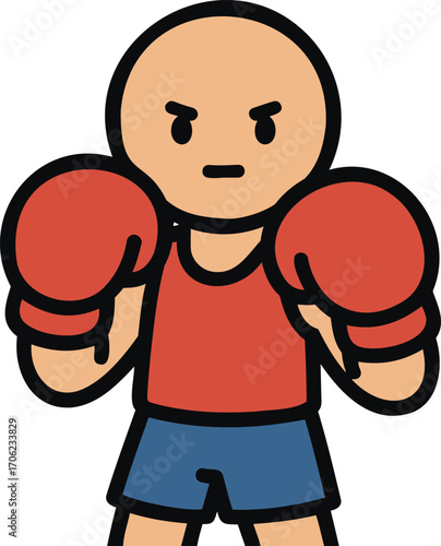 Vector illustration of a cartoon boxer with red gloves and a serious expression ready to fight