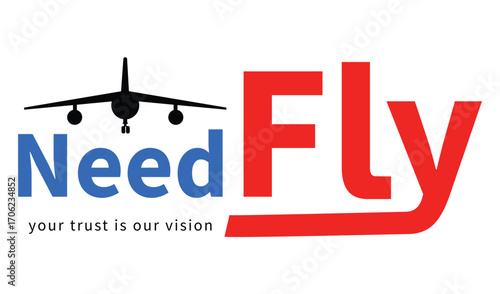 Need fly airline logo with airplane silhouette and bold text for travel services