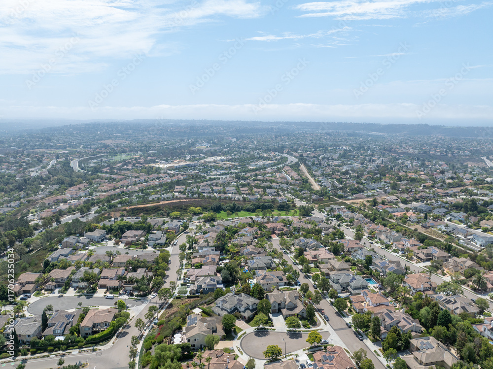 Fototapeta premium Aerial view of big houses in Carlsbad, North County San Diego, South California, USA.