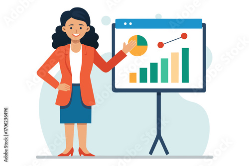 Business woman with chart on white background