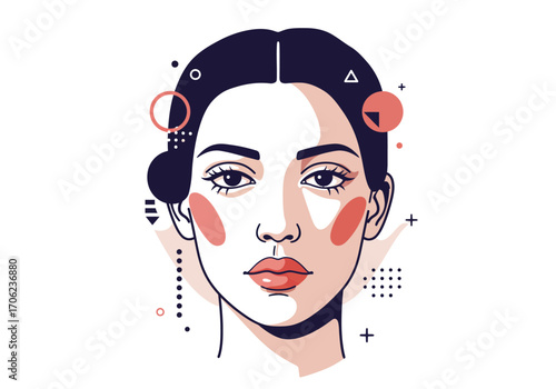 Portrait of a woman with geometric shapes stylized flat illustration
