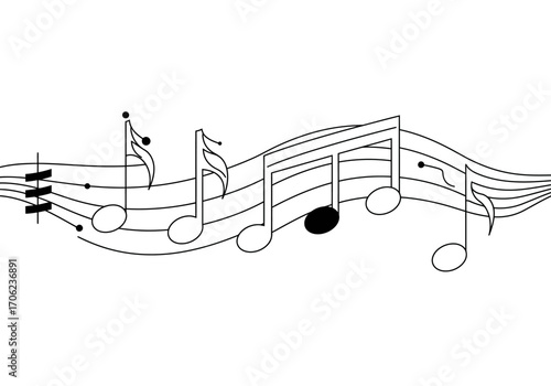 Music notes on staff lines in black and white