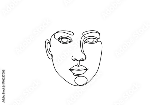 Singleline art of a womans face with ear eyes nose mouth chin and eyebrows on white